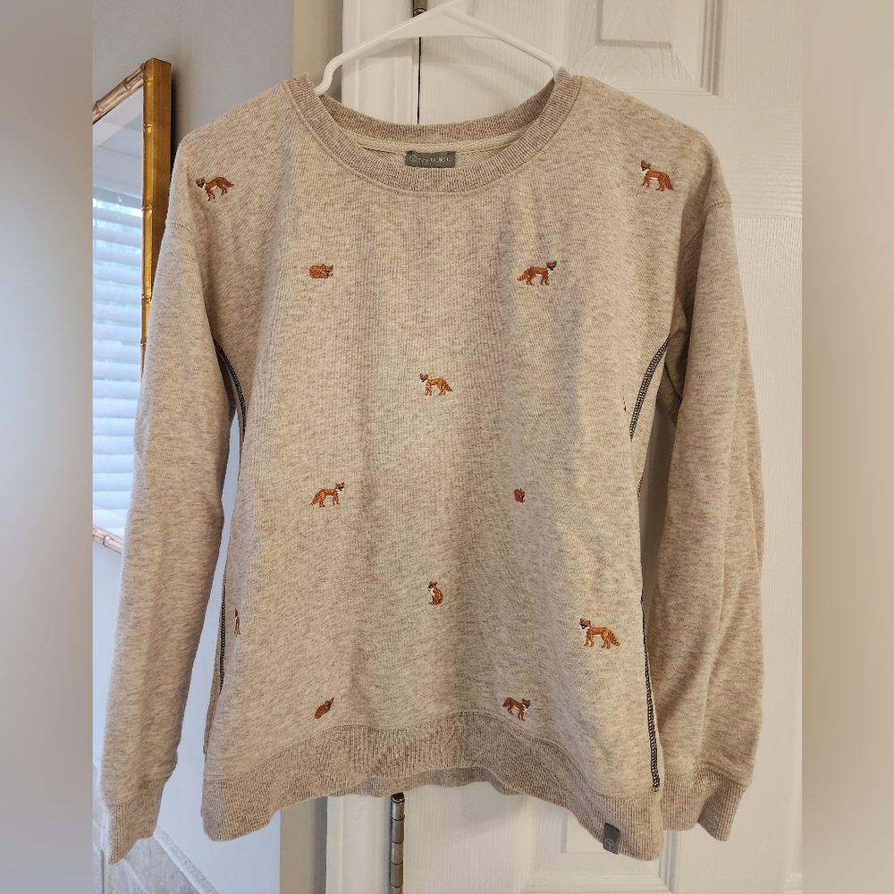 Talbots Cream Sweater With Embroidered Foxes
